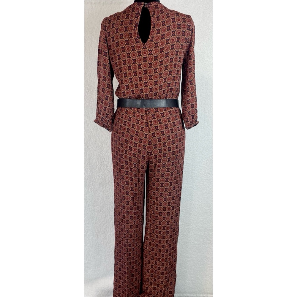 BLUE RAIN • Multicolored Bohemian Geometric Mandala Print V-neck Jumpsuit, S - Picture 4 of 16